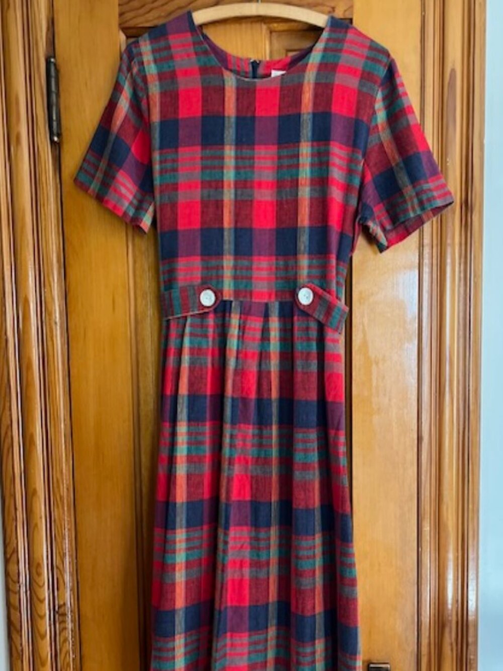 VINTAGE MISS DORBY Petites  Plaid Linen Blend Tie Back Midi Dress Size 12P